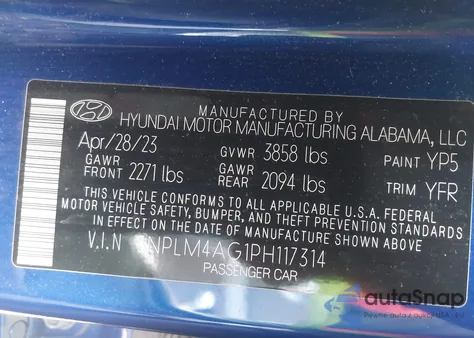 2023 Hyundai Elantra Sel z USA, uszkodzony, nr VIN 5NPLM4AG1PH117314